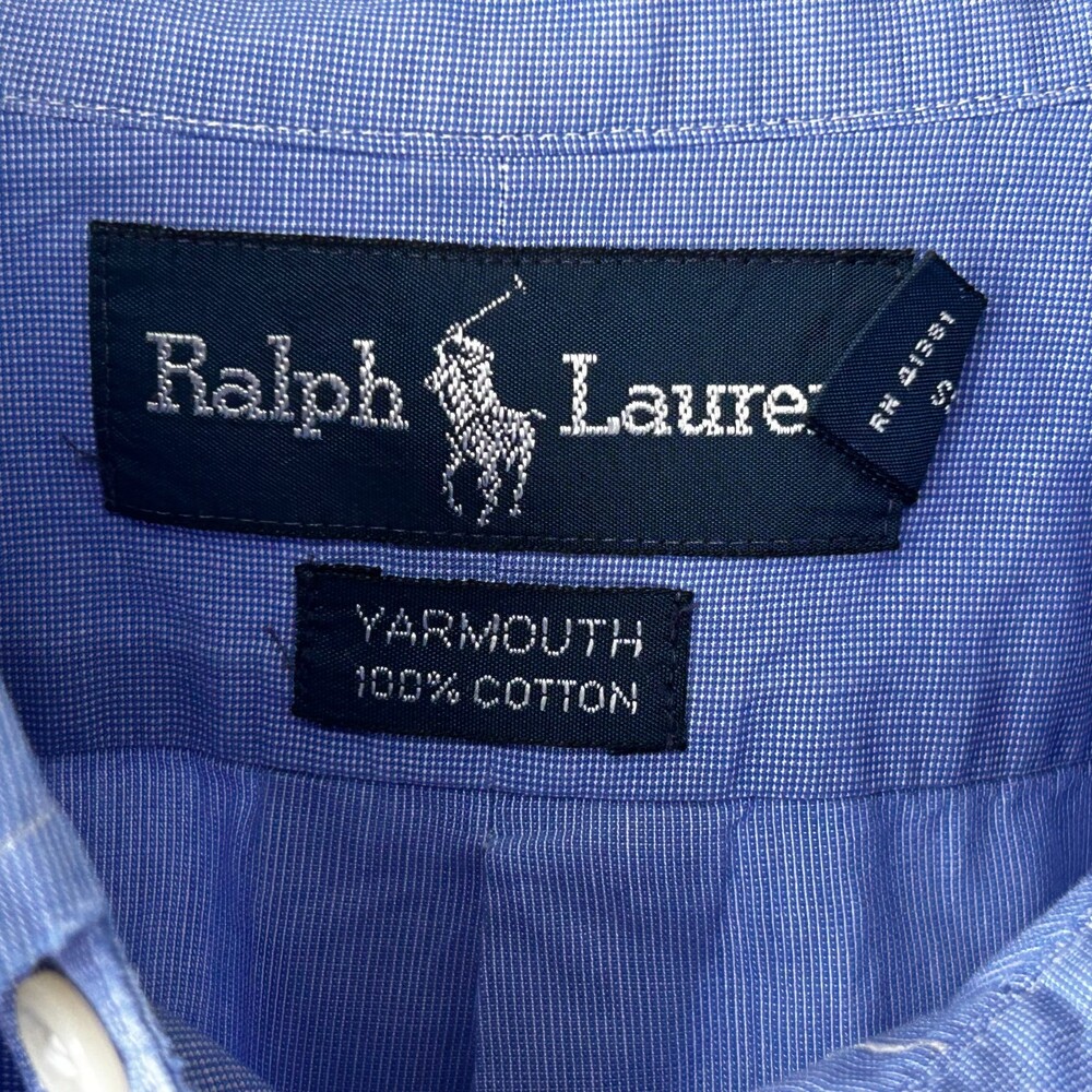 Ralph Lauren Yarmouth Dress Shirt Blue Check Button Up Men 17 32/33 Cotton - Picture 4 of 8